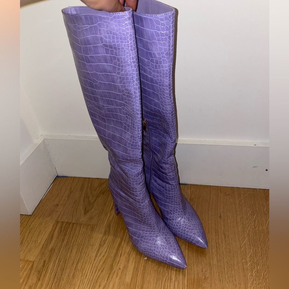 Purple Knee High Boots Lavender Croc FIT WIDE CALVES